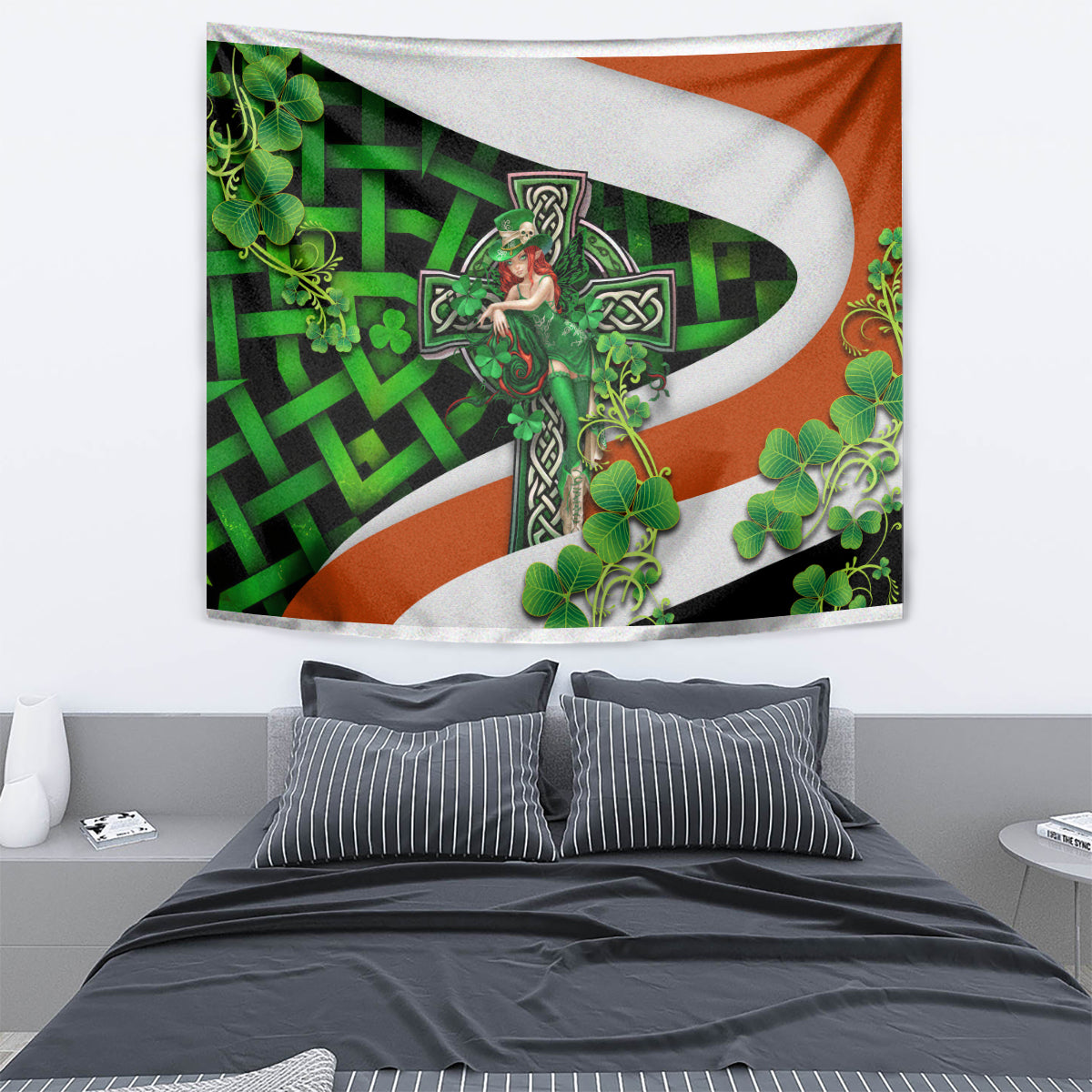 Patrick Day - Irish Cross - Lucky Girl Tapestry - Wonder Print Shop