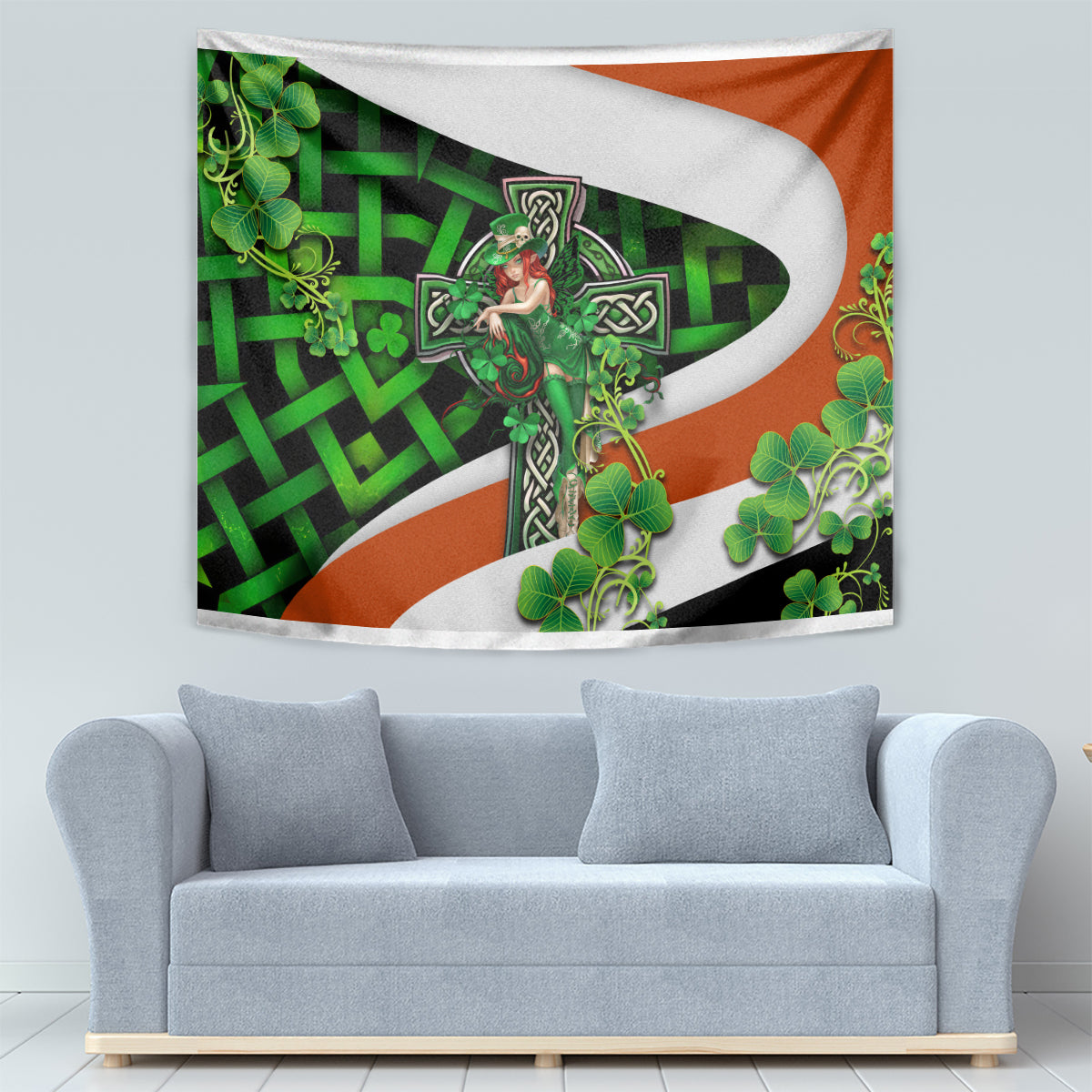 Patrick Day - Irish Cross - Lucky Girl Tapestry - Wonder Print Shop