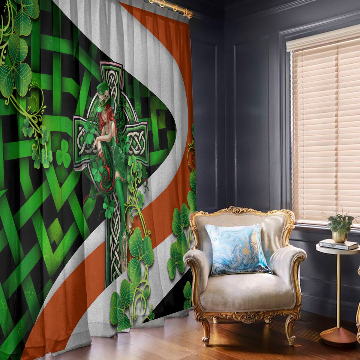 Patrick Day - Irish Cross - Lucky Girl Window Curtain - Wonder Print Shop
