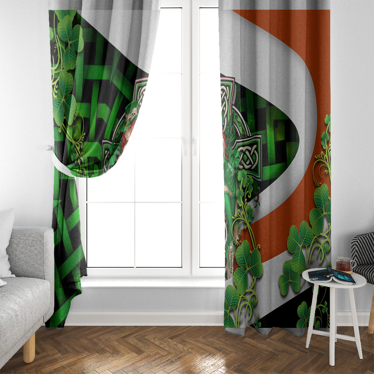 Patrick Day - Irish Cross - Lucky Girl Window Curtain - Wonder Print Shop