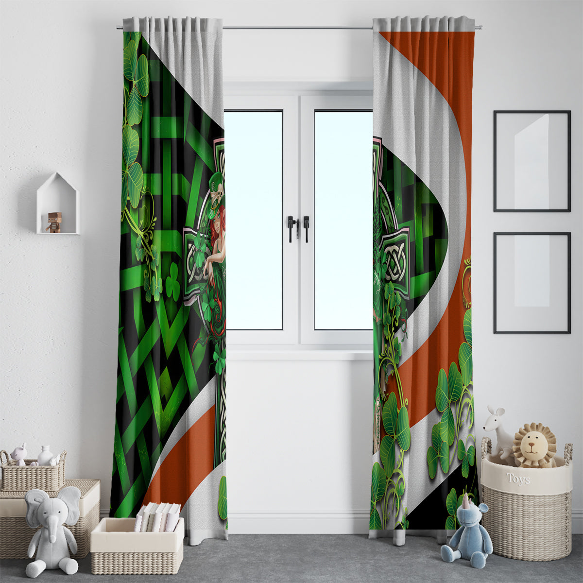 Patrick Day - Irish Cross - Lucky Girl Window Curtain - Wonder Print Shop