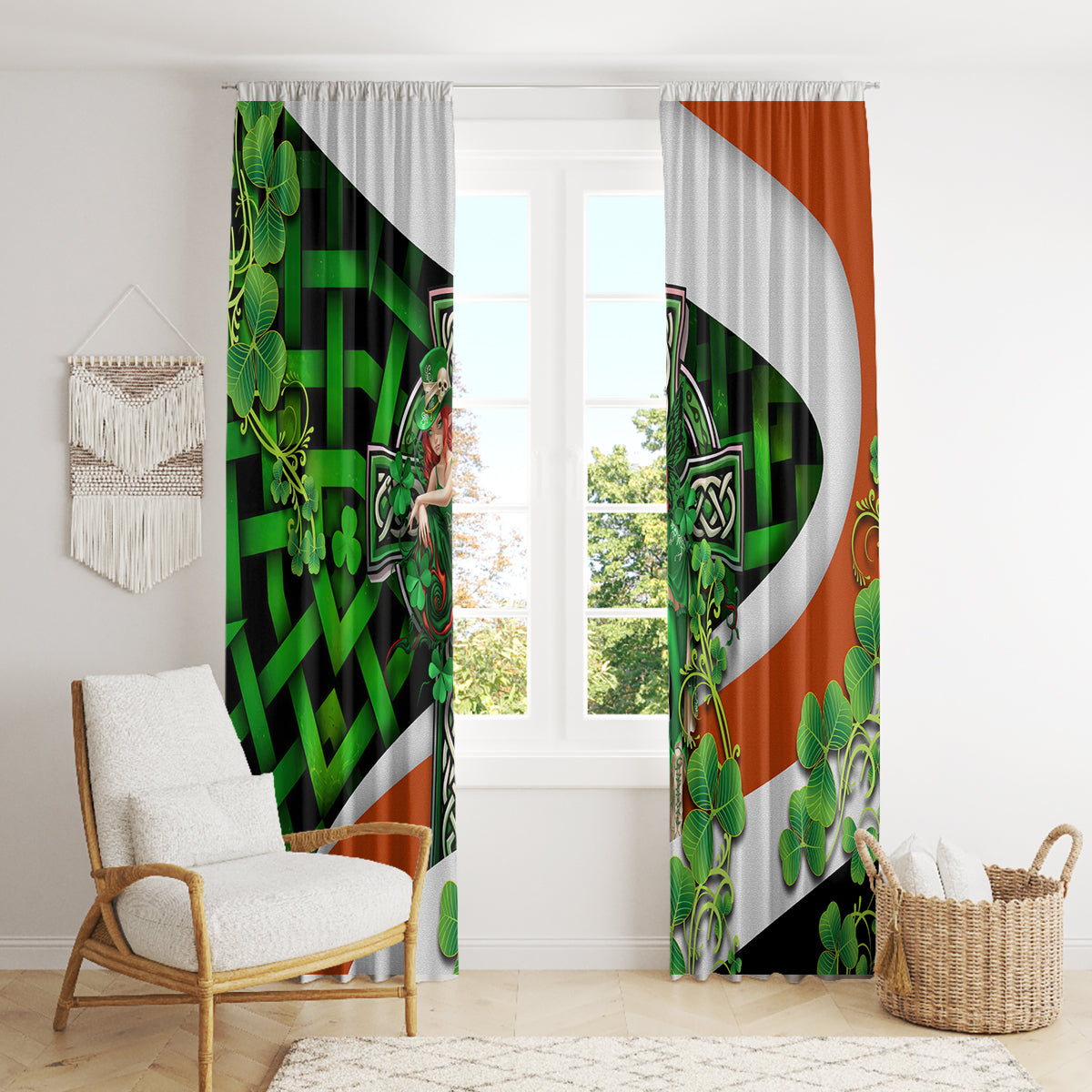 Patrick Day - Irish Cross - Lucky Girl Window Curtain - Wonder Print Shop