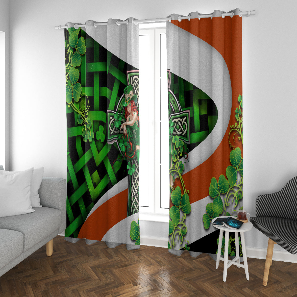 Patrick Day - Irish Cross - Lucky Girl Window Curtain - Wonder Print Shop