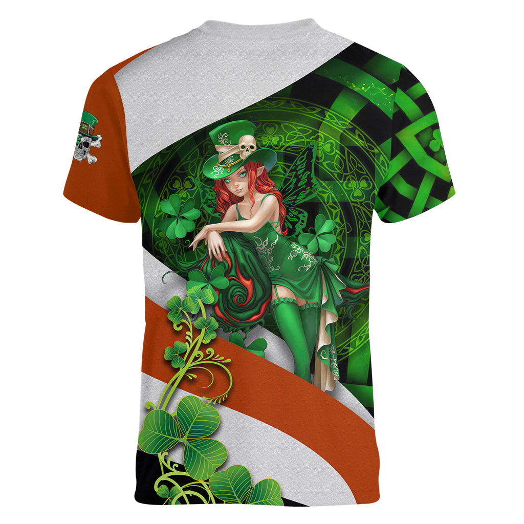 Patrick Day - Irish Cross - Lucky Girl Women V Neck T Shirt - Wonder Print Shop