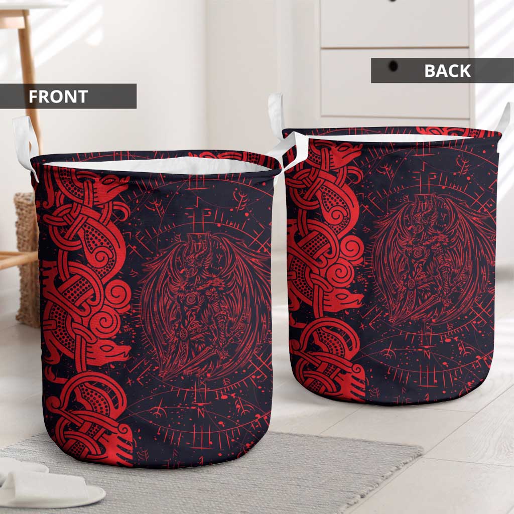 Norse Viking Dragon Laundry Basket Celtic Knotwork and Runic Mythology Art