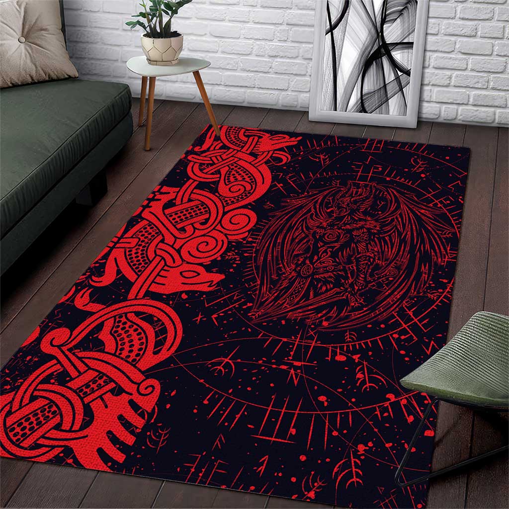 Norse Viking Dragon Area Rug Celtic Knotwork and Runic Mythology Art
