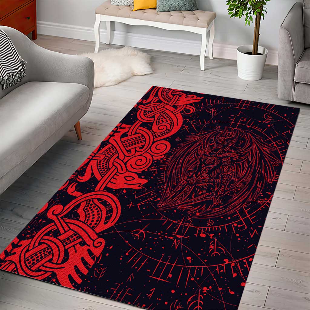 Norse Viking Dragon Area Rug Celtic Knotwork and Runic Mythology Art