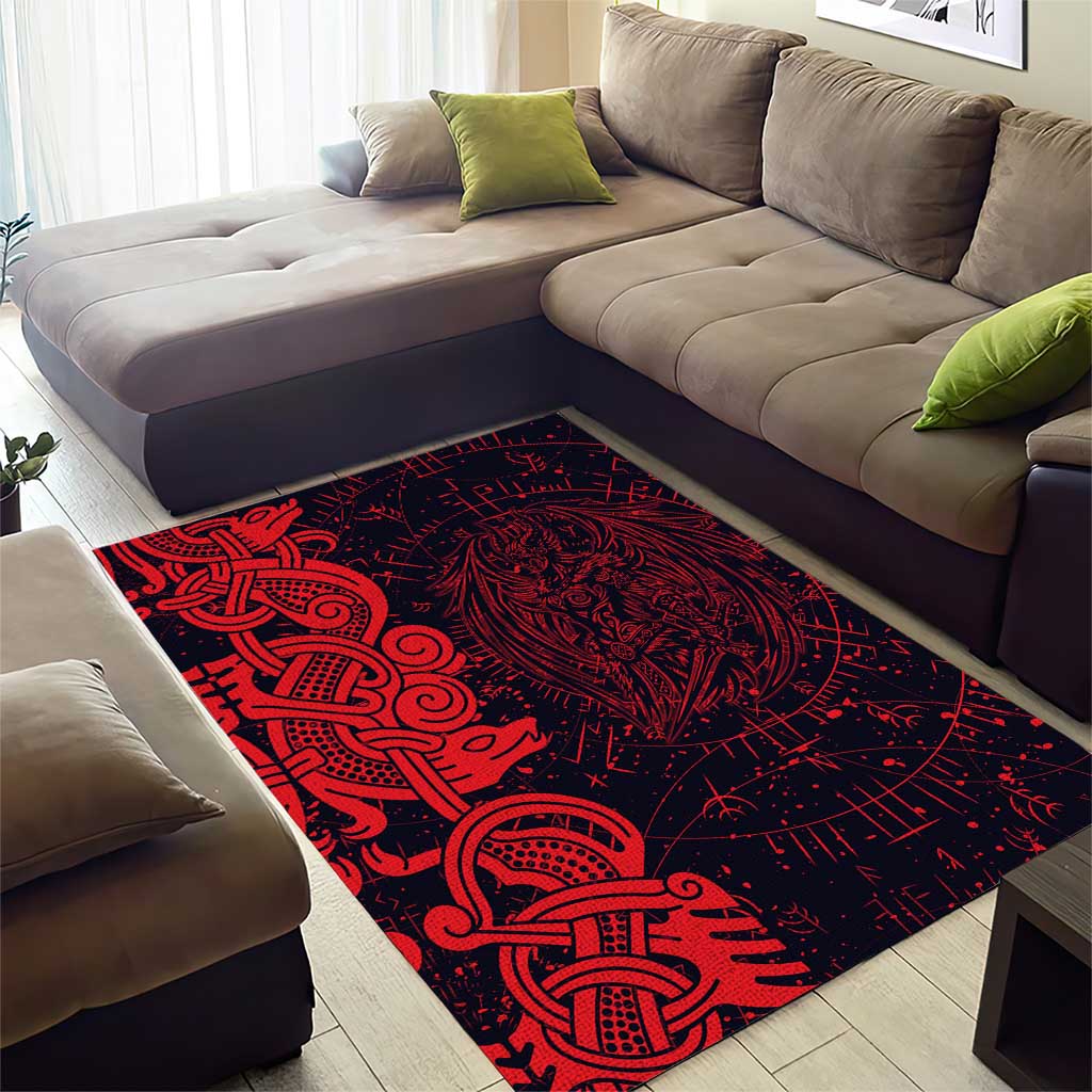 Norse Viking Dragon Area Rug Celtic Knotwork and Runic Mythology Art