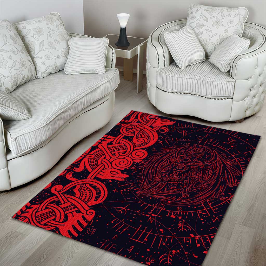 Norse Viking Dragon Area Rug Celtic Knotwork and Runic Mythology Art
