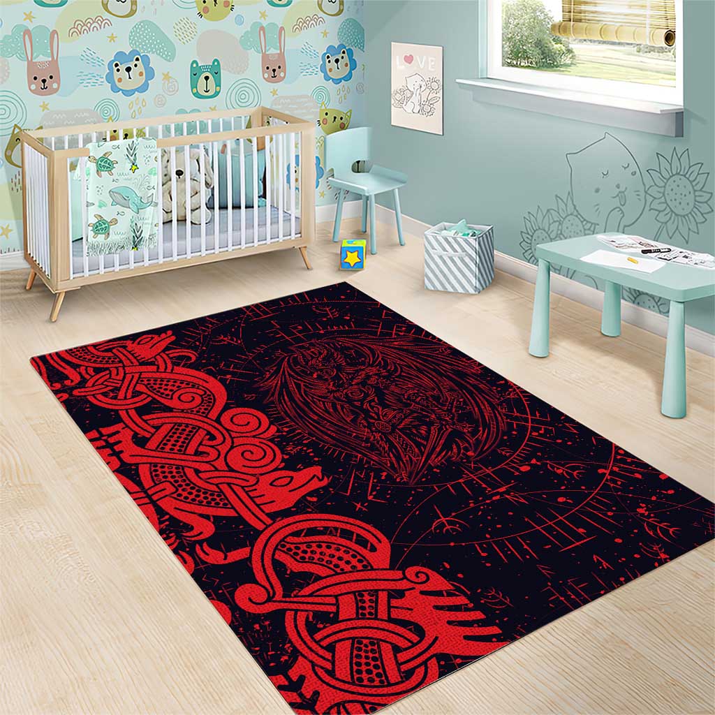Norse Viking Dragon Area Rug Celtic Knotwork and Runic Mythology Art