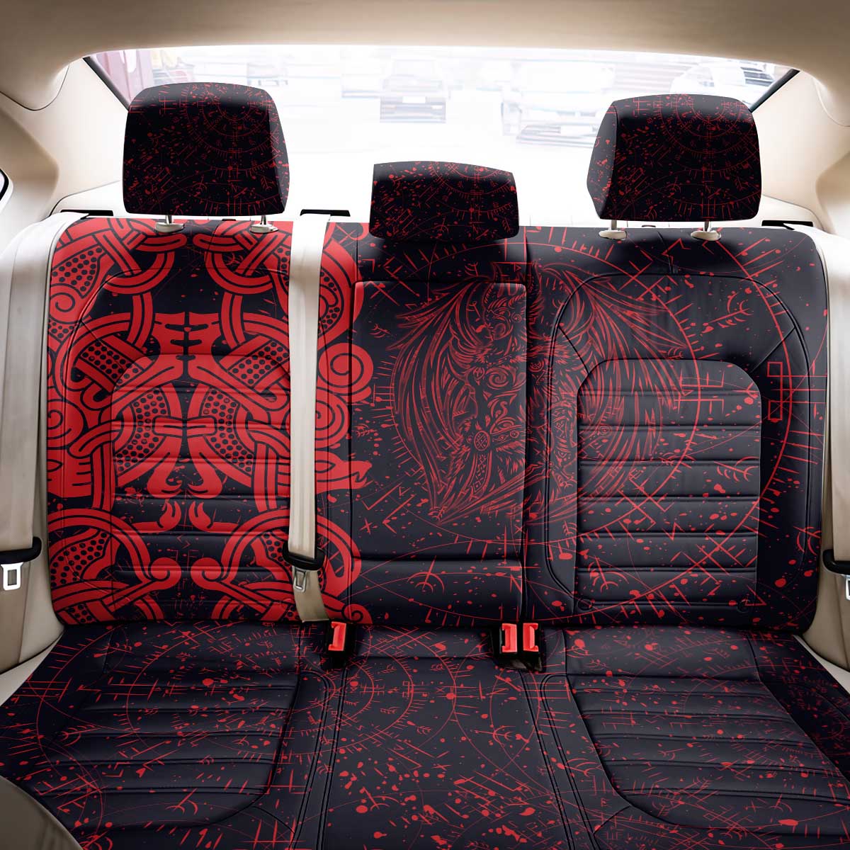 Norse Viking Dragon Back Car Seat Cover Celtic Knotwork and Runic Mythology Art