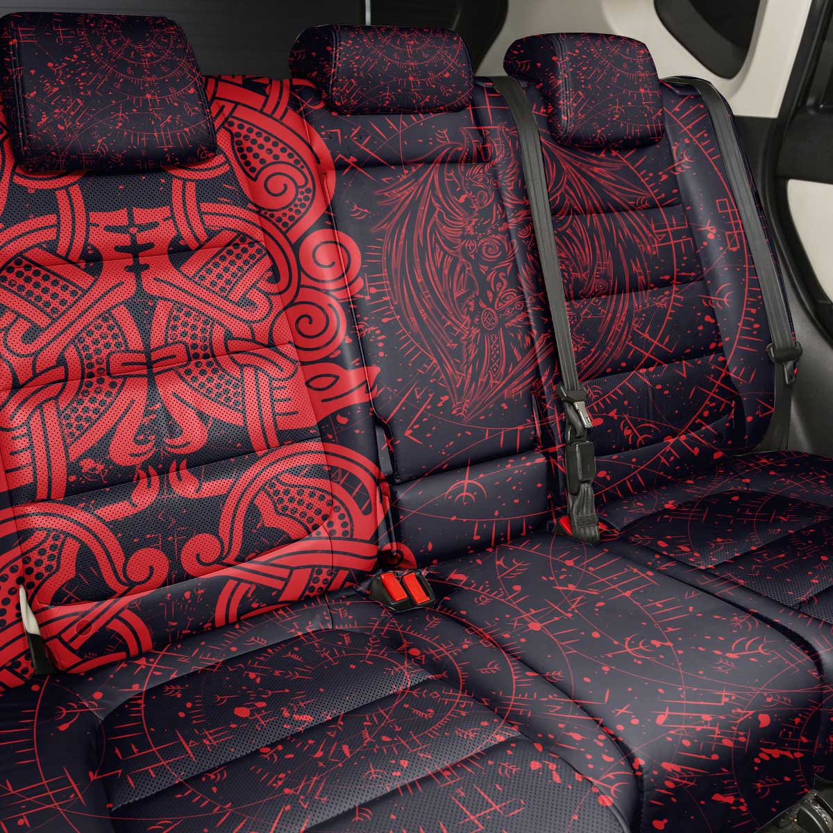 Norse Viking Dragon Back Car Seat Cover Celtic Knotwork and Runic Mythology Art