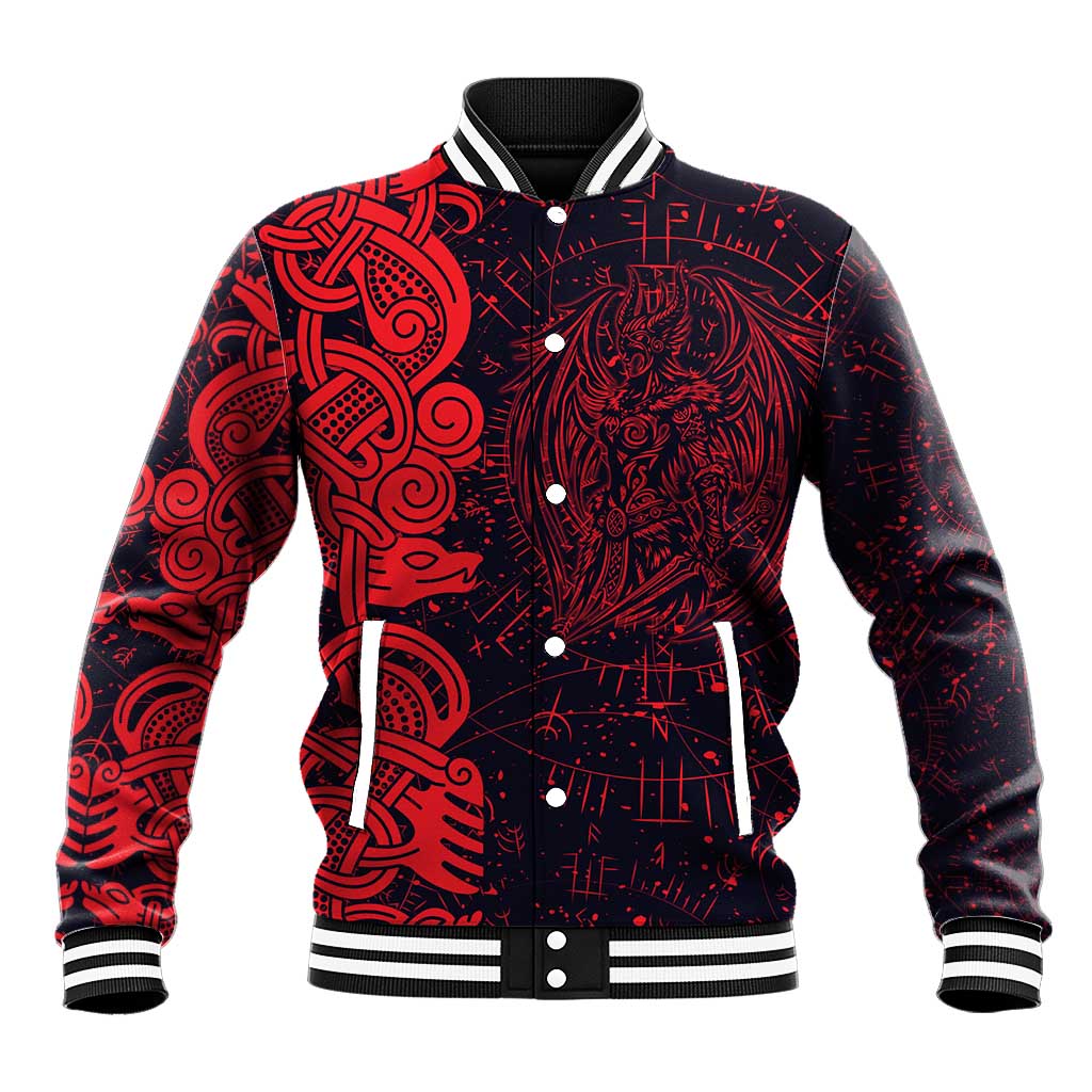 Norse Viking Dragon Baseball Jacket Celtic Knotwork and Runic Mythology Art