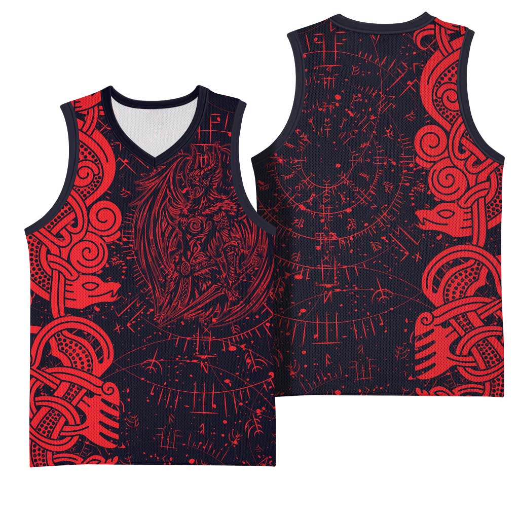 Norse Viking Dragon Basketball Jersey Celtic Knotwork and Runic Mythology Art