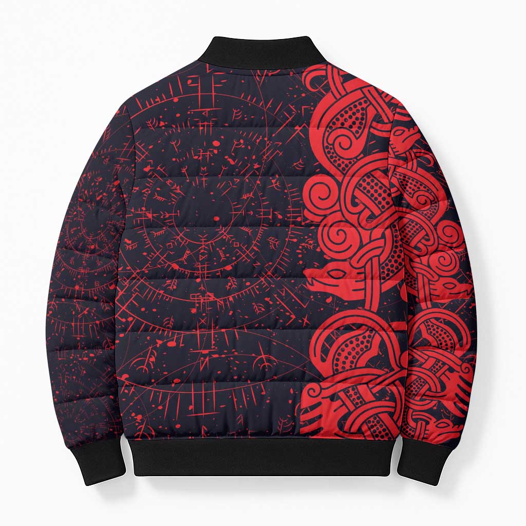 Norse Viking Dragon Bomber Puffer Jacket Celtic Knotwork and Runic Mythology Art