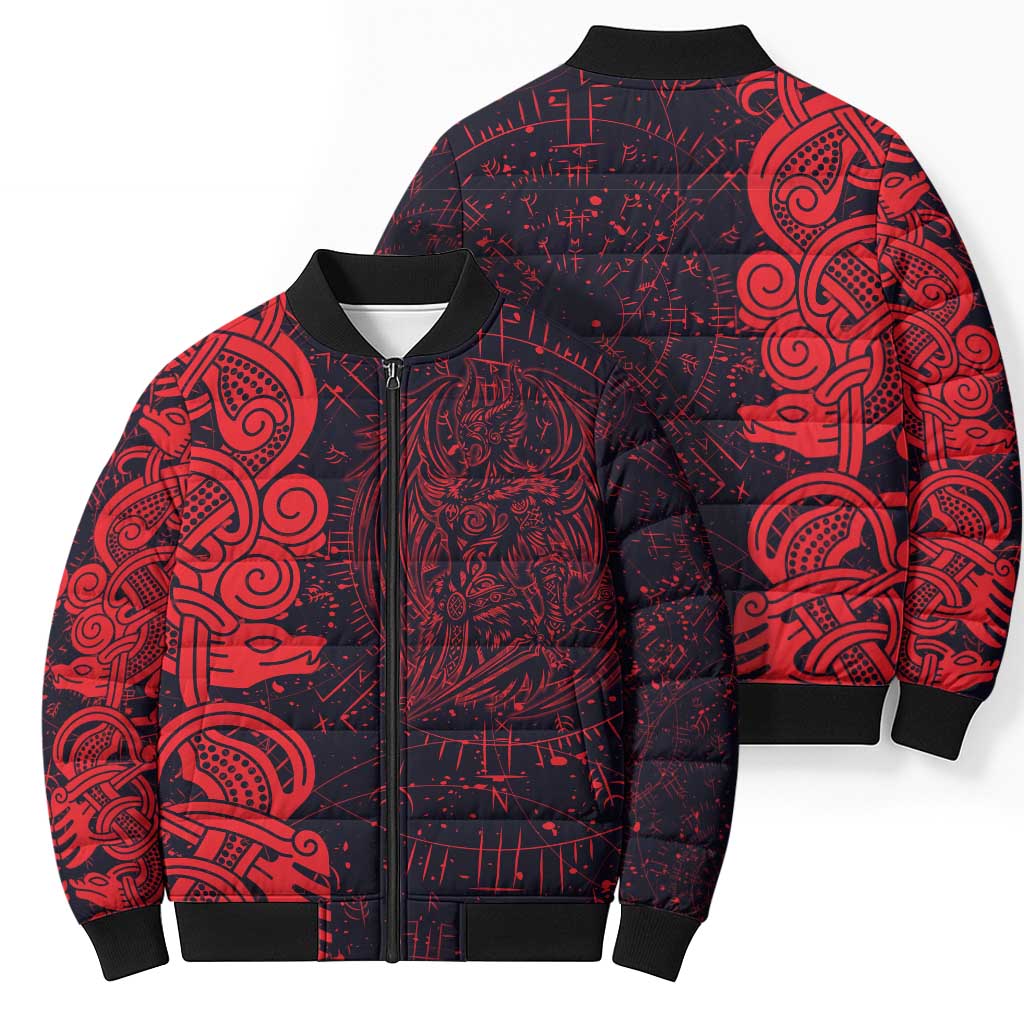 Norse Viking Dragon Bomber Puffer Jacket Celtic Knotwork and Runic Mythology Art