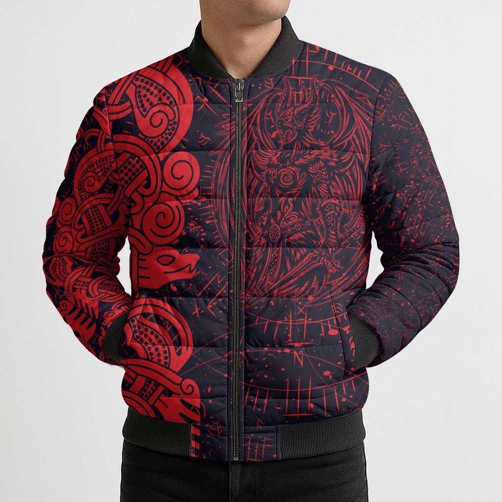 Norse Viking Dragon Bomber Puffer Jacket Celtic Knotwork and Runic Mythology Art