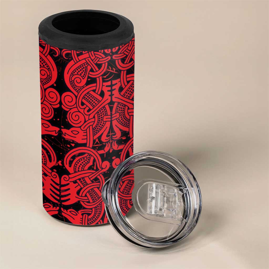 Norse Viking Dragon 4 in 1 Can Cooler Tumbler Celtic Knotwork and Runic Mythology Art