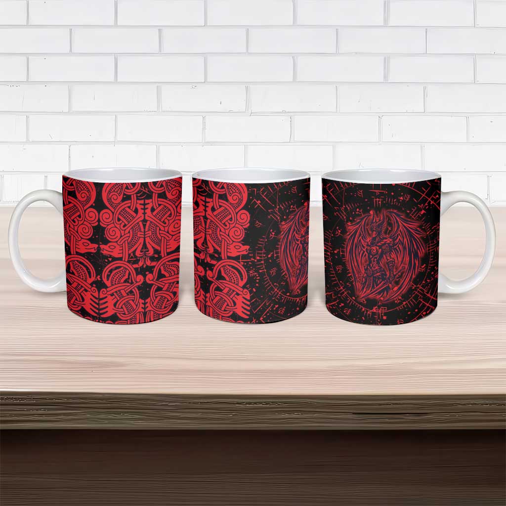 Norse Viking Dragon Ceramic Mug Celtic Knotwork and Runic Mythology Art