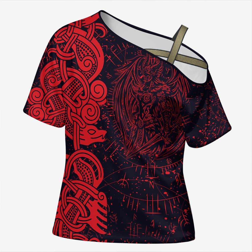 Norse Viking Dragon Cross Shoulder Shirt Celtic Knotwork and Runic Mythology Art
