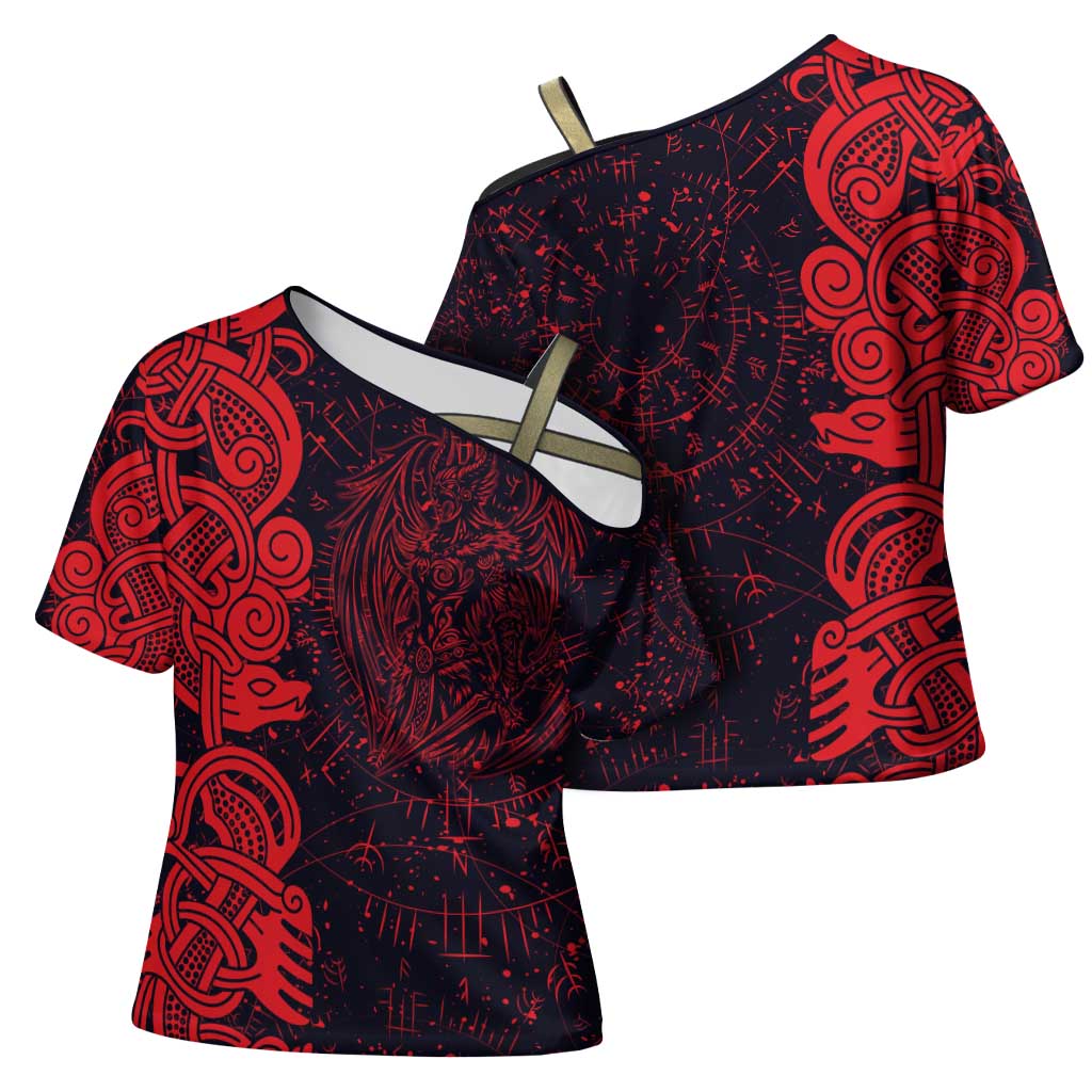 Norse Viking Dragon Cross Shoulder Shirt Celtic Knotwork and Runic Mythology Art