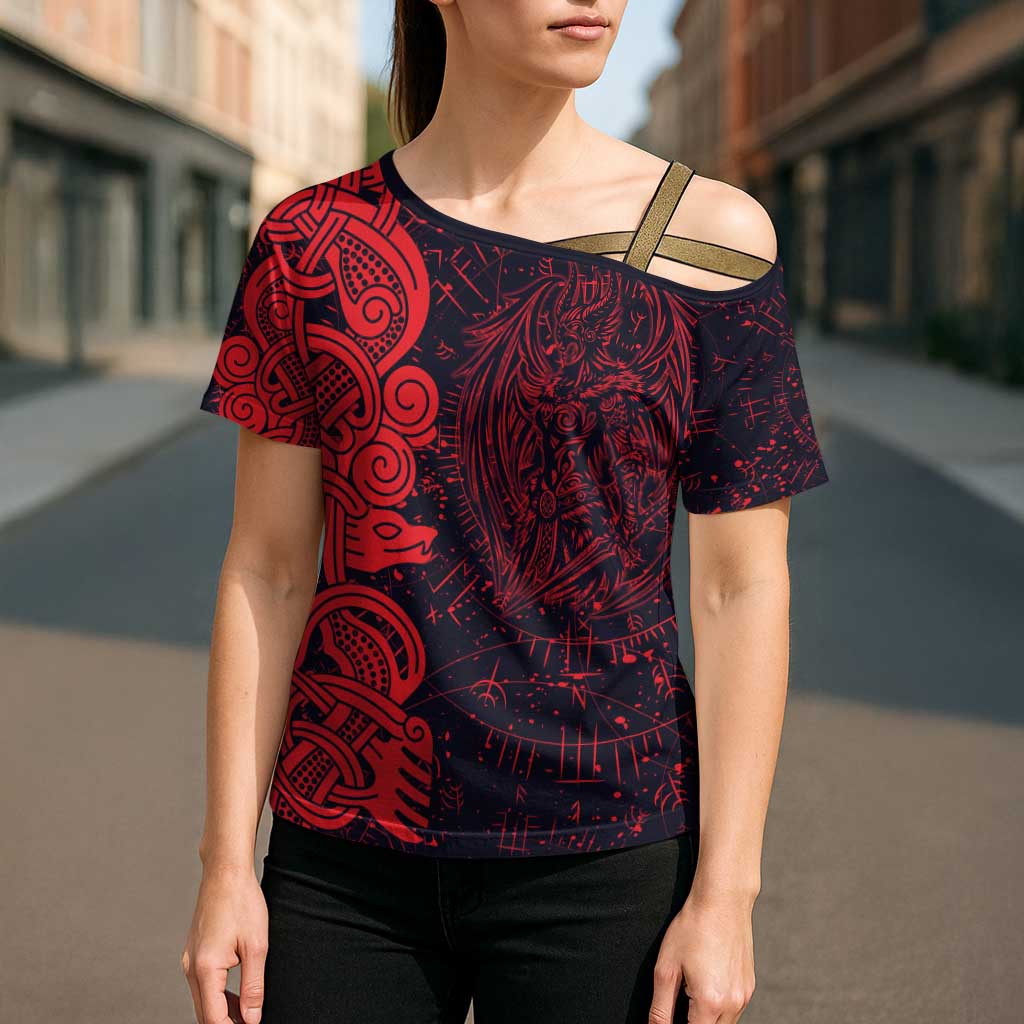 Norse Viking Dragon Cross Shoulder Shirt Celtic Knotwork and Runic Mythology Art