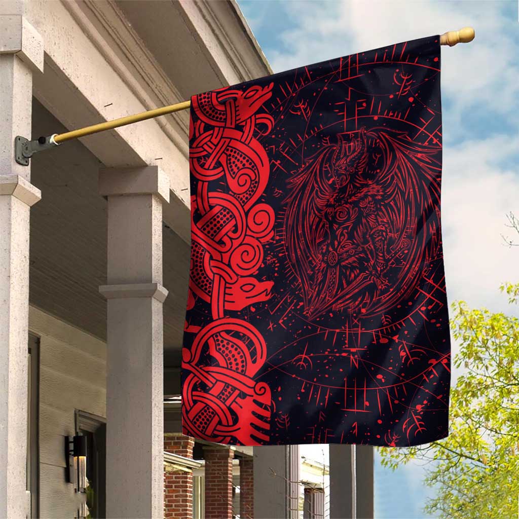 Norse Viking Dragon Garden Flag Celtic Knotwork and Runic Mythology Art