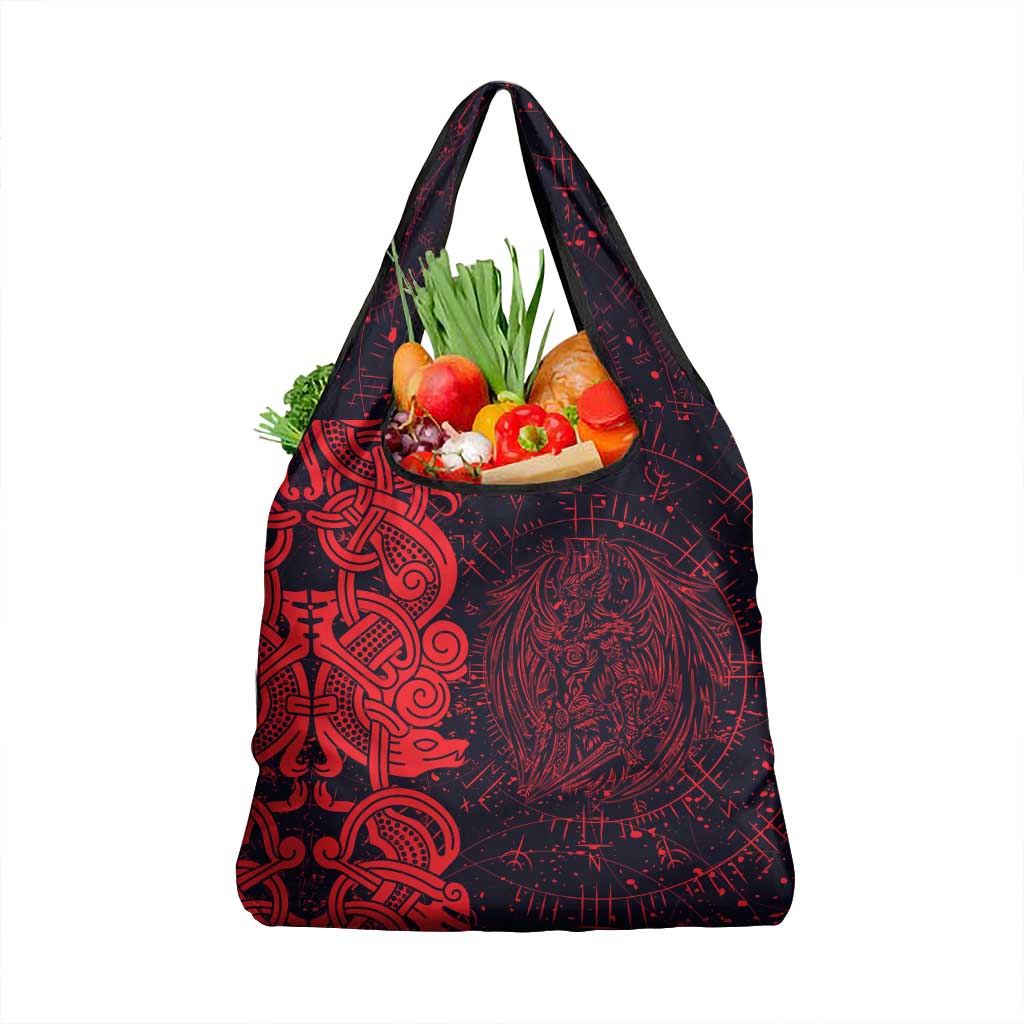 Norse Viking Dragon Grocery Bag Celtic Knotwork and Runic Mythology Art