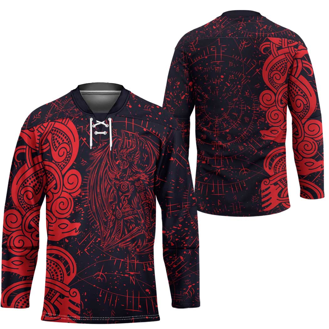 Norse Viking Dragon Hockey Jersey Celtic Knotwork and Runic Mythology Art