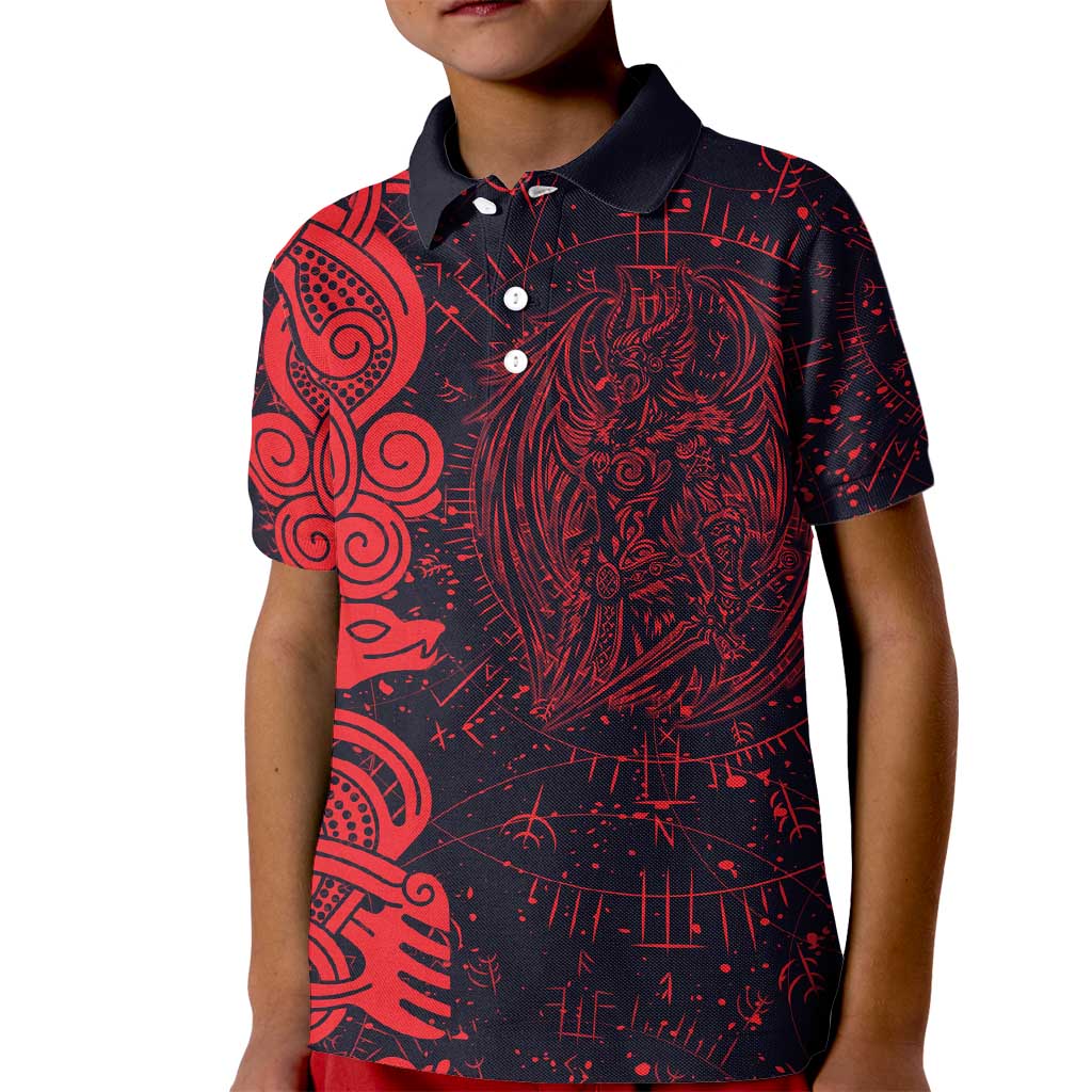 Norse Viking Dragon Kid Polo Shirt Celtic Knotwork and Runic Mythology Art