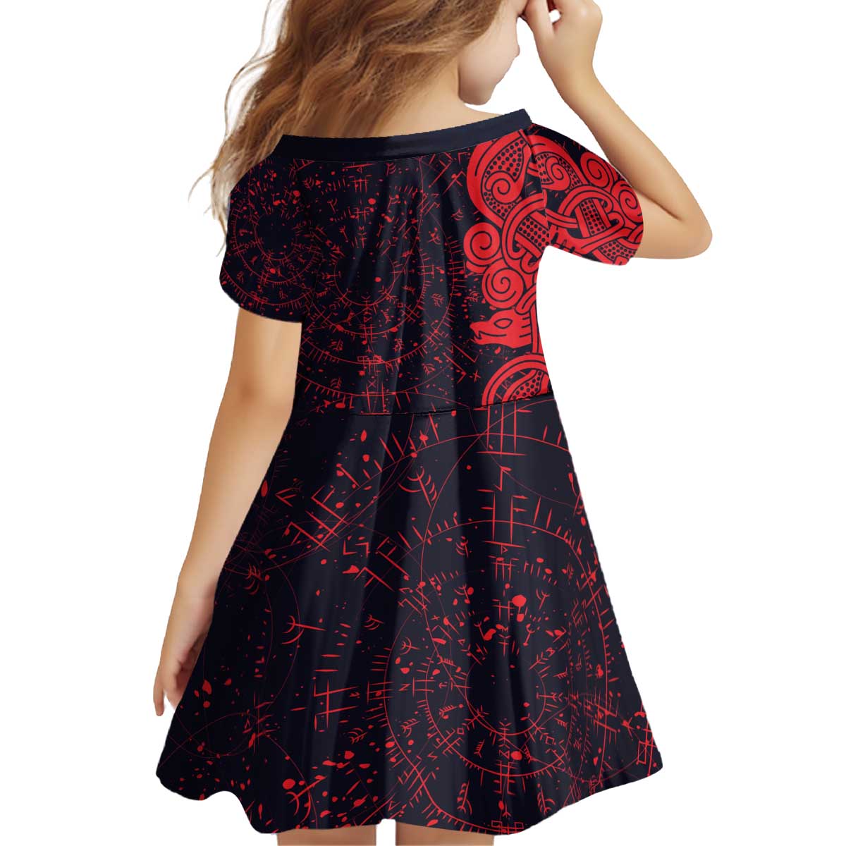 Norse Viking Dragon Kid Short Sleeve Dress Celtic Knotwork and Runic Mythology Art