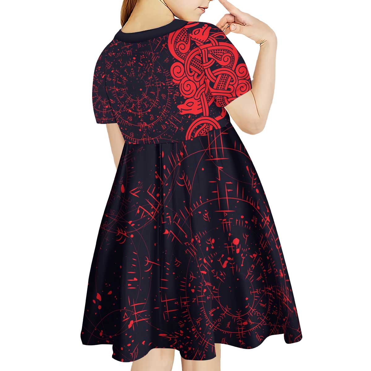 Norse Viking Dragon Kid Short Sleeve Dress Celtic Knotwork and Runic Mythology Art