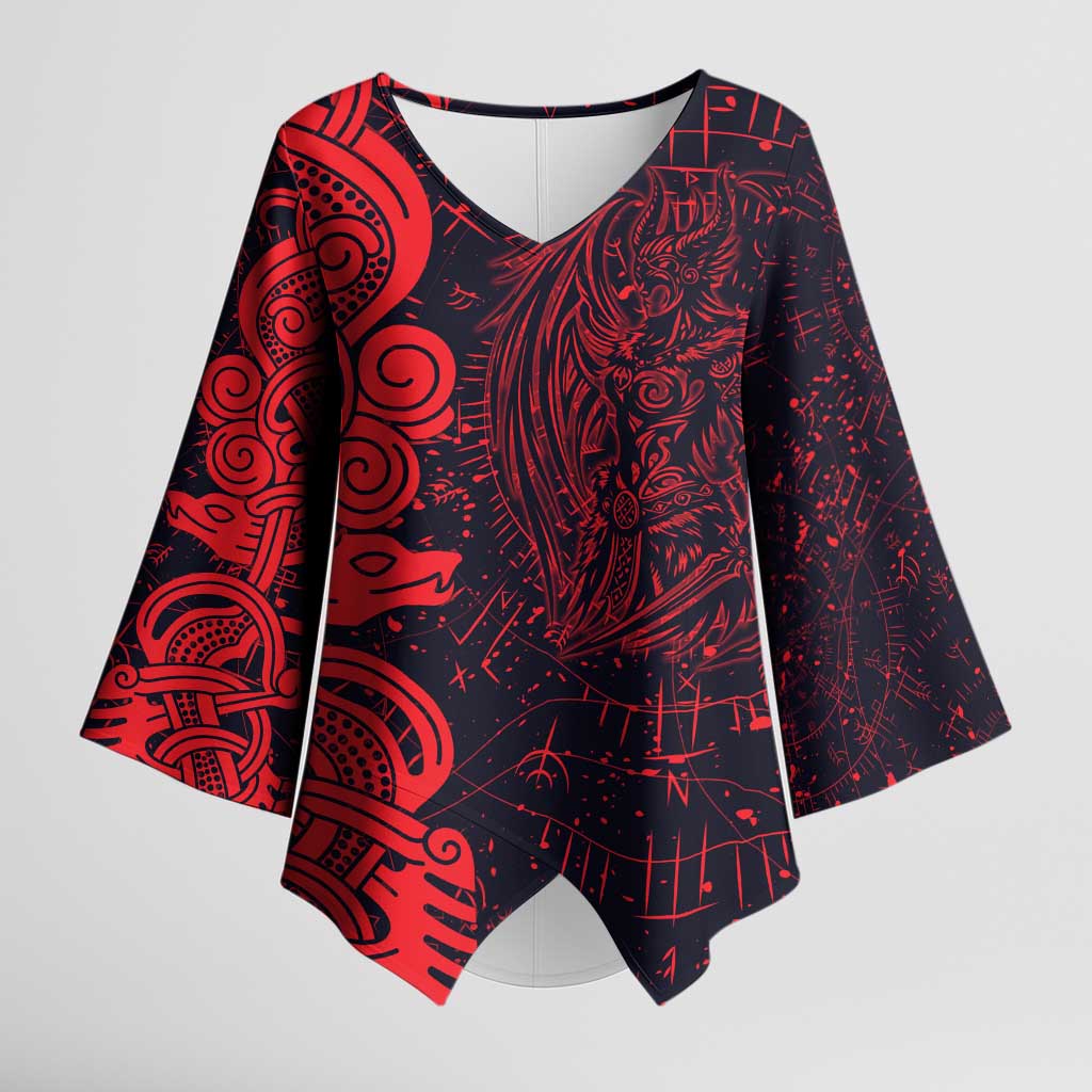 Norse Viking Dragon Kimono Sleeve Blouse Celtic Knotwork and Runic Mythology Art