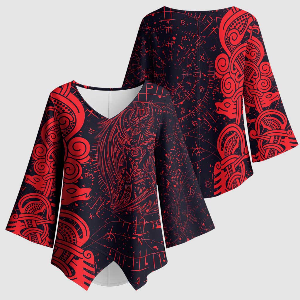 Norse Viking Dragon Kimono Sleeve Blouse Celtic Knotwork and Runic Mythology Art
