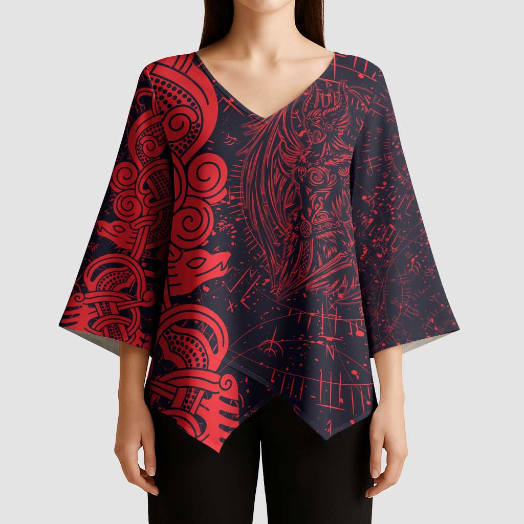 Norse Viking Dragon Kimono Sleeve Blouse Celtic Knotwork and Runic Mythology Art