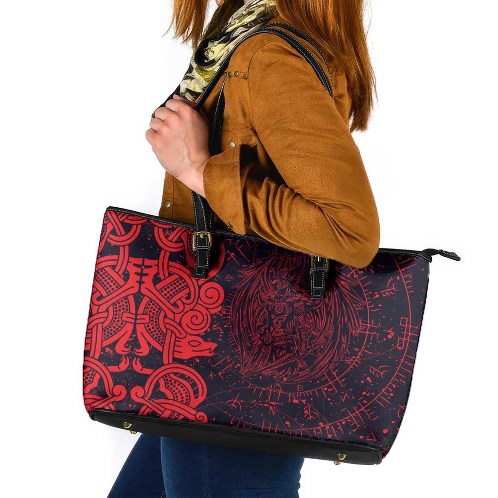 Norse Viking Dragon Leather Tote Bag Celtic Knotwork and Runic Mythology Art
