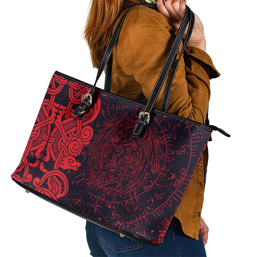 Norse Viking Dragon Leather Tote Bag Celtic Knotwork and Runic Mythology Art