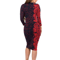 Norse Viking Dragon Long Sleeve Bodycon Dress Celtic Knotwork and Runic Mythology Art