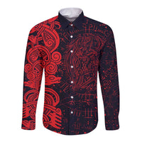 Norse Viking Dragon Long Sleeve Button Shirt Celtic Knotwork and Runic Mythology Art