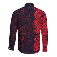 Norse Viking Dragon Long Sleeve Button Shirt Celtic Knotwork and Runic Mythology Art