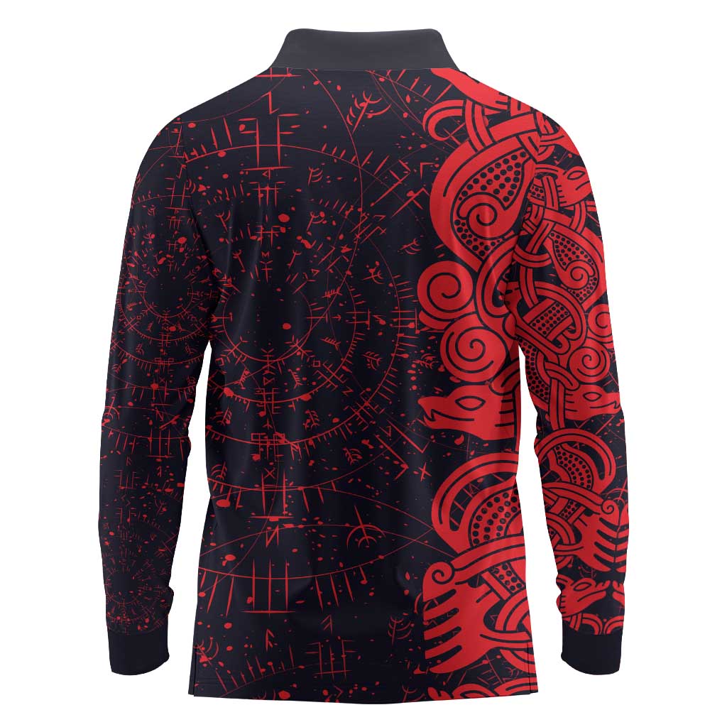 Norse Viking Dragon Long Sleeve Polo Shirt Celtic Knotwork and Runic Mythology Art