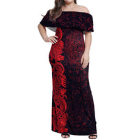 Norse Viking Dragon Off Shoulder Maxi Dress Celtic Knotwork and Runic Mythology Art