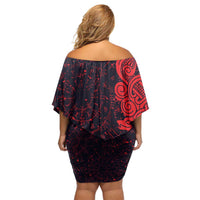 Norse Viking Dragon Off Shoulder Short Dress Celtic Knotwork and Runic Mythology Art