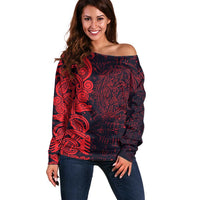 Norse Viking Dragon Off Shoulder Sweater Celtic Knotwork and Runic Mythology Art