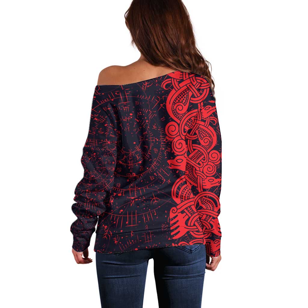 Norse Viking Dragon Off Shoulder Sweater Celtic Knotwork and Runic Mythology Art