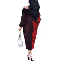 Norse Viking Dragon Off The Shoulder Long Sleeve Dress Celtic Knotwork and Runic Mythology Art