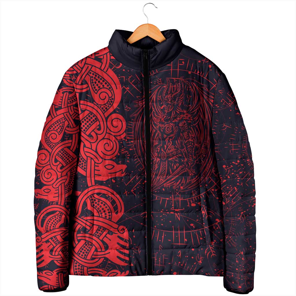 Norse Viking Dragon Padded Jacket Celtic Knotwork and Runic Mythology Art