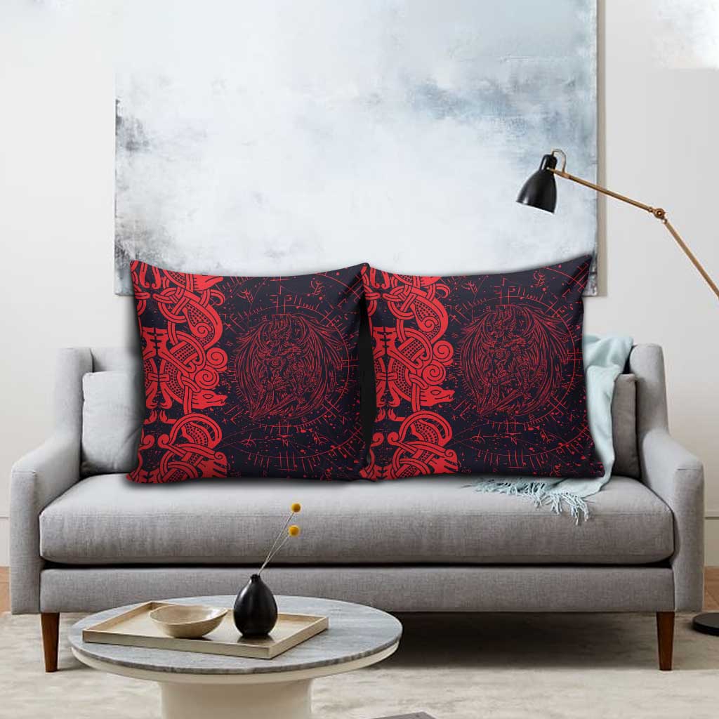 Norse Viking Dragon Pillow Cover Celtic Knotwork and Runic Mythology Art