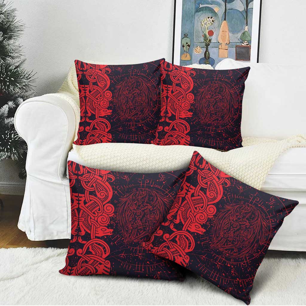 Norse Viking Dragon Pillow Cover Celtic Knotwork and Runic Mythology Art