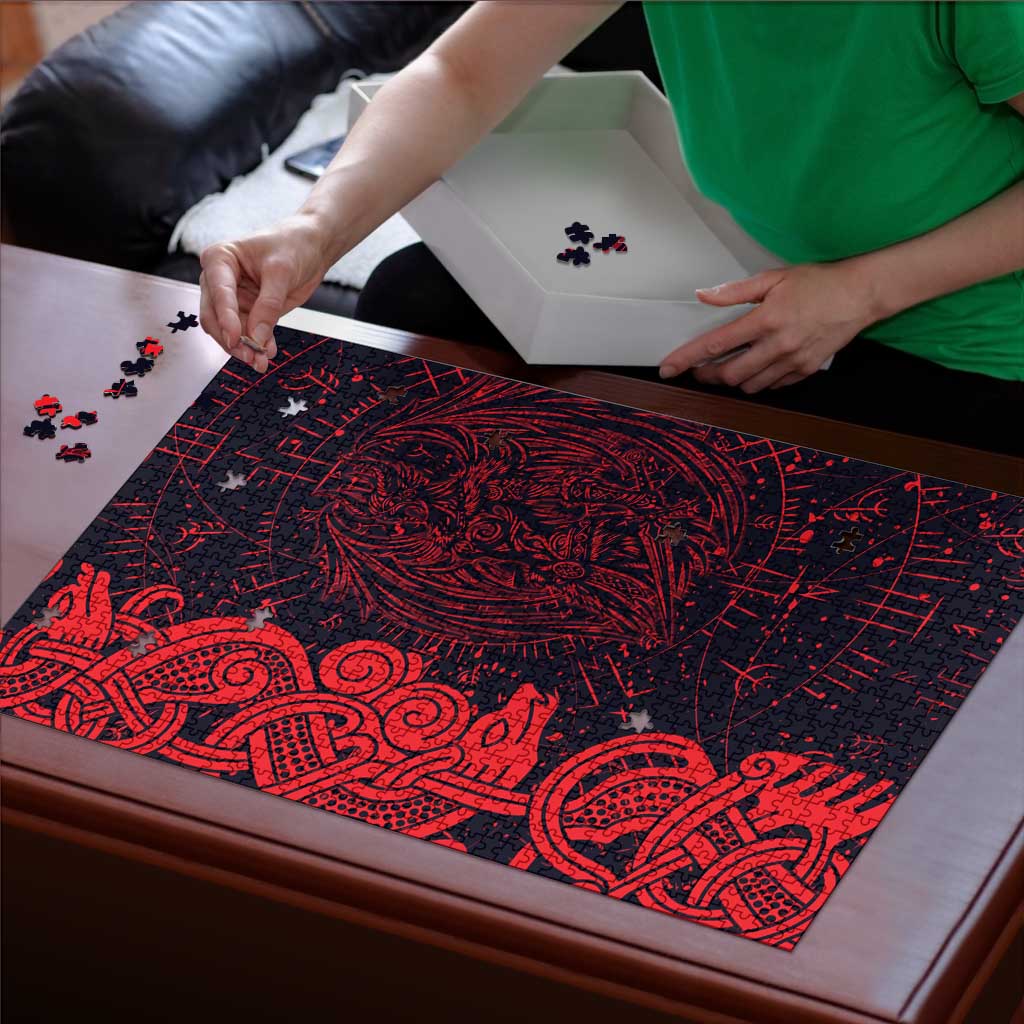 Norse Viking Dragon Puzzle Celtic Knotwork and Runic Mythology Art